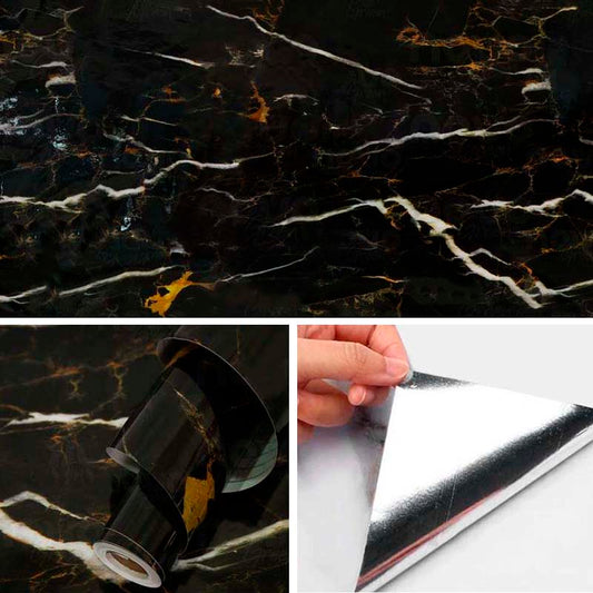 Papel Revestimiento Autoadhesivo Mármol Carrara Negro